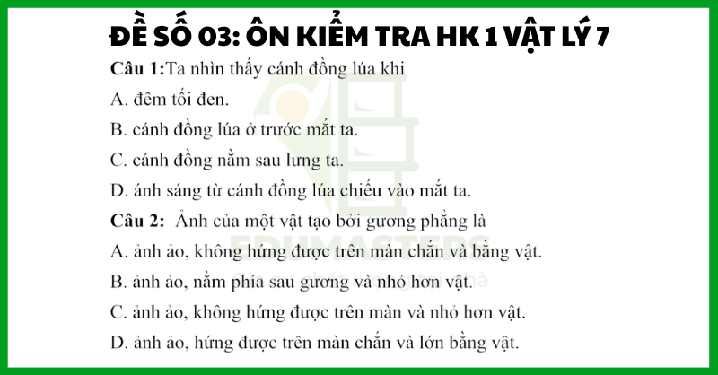 đề số 3 ôn kiểm tra học kì 1 vật lý 7